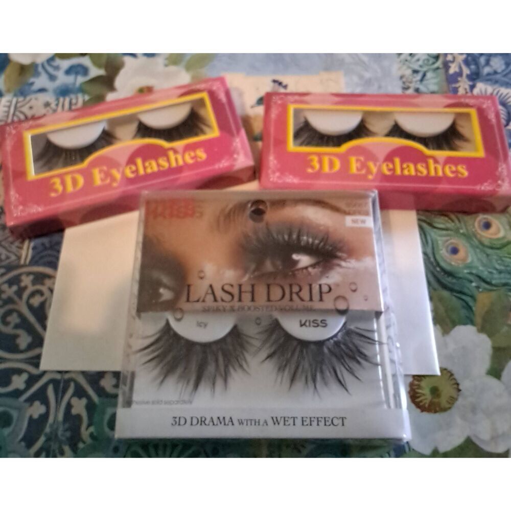 New~Lot of (3) False Eyelash Packages~Kiss LashDrip~3D Eyelashes